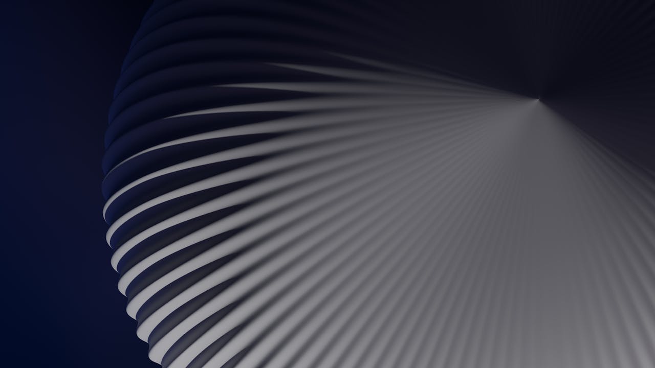 Dynamic 3D render of a geometric abstract pattern with curved lines and depth.